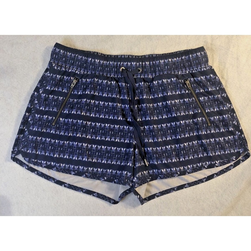 Athleta Womens Ikat Blue Stripe Zip‎ Pockets Tie Waist Athletic Shorts 213026 M